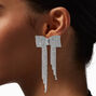 Silver-tone Pave Rhinestone Bow 3.5&quot; Drop Earrings,