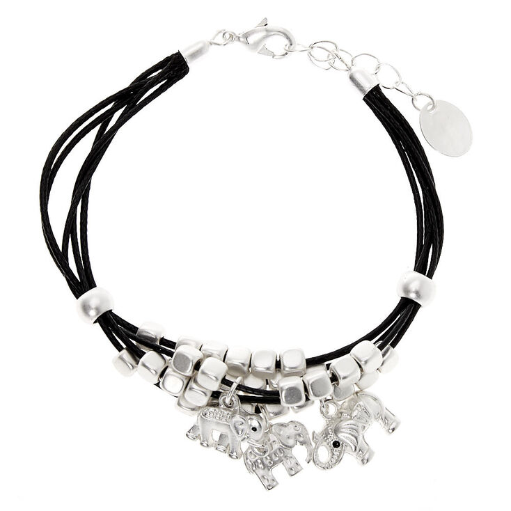 Silver Elephant Bead Chain Bracelet - Black,