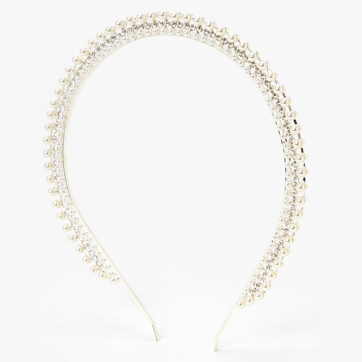 Silver Rhinestone Pearl Headband - Ivory,