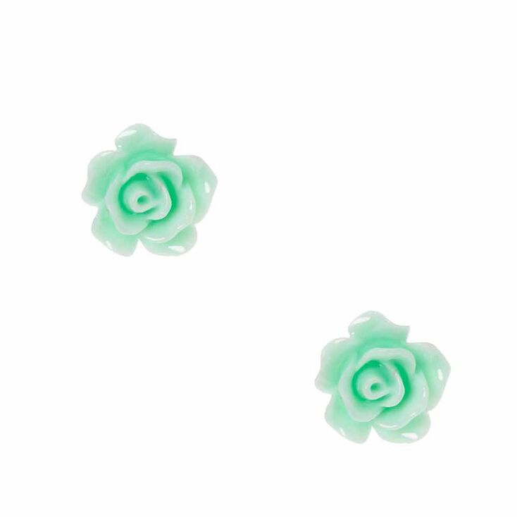 Mint Carved Rose Stud Earrings,