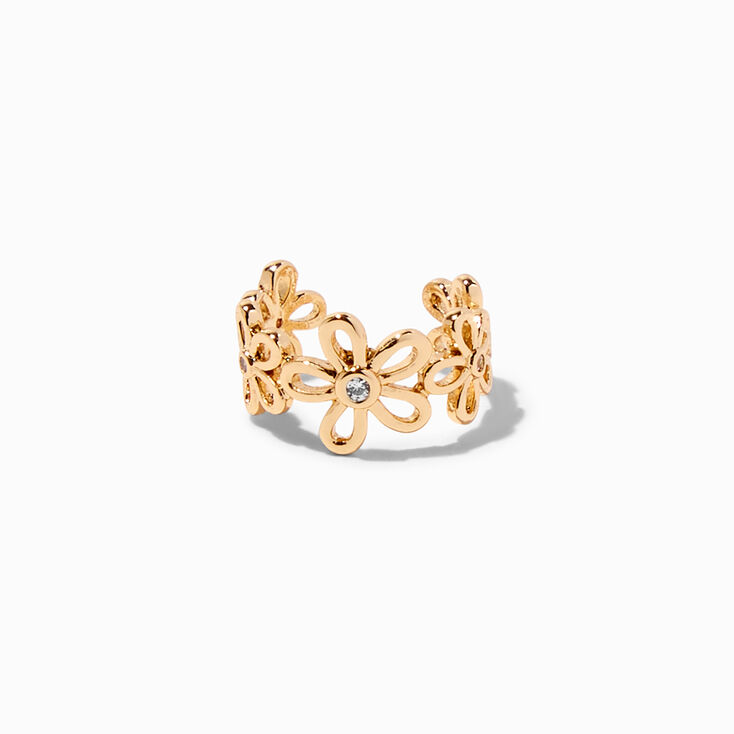 Gold-tone Cubic Zirconia Flower Ear Cuff,