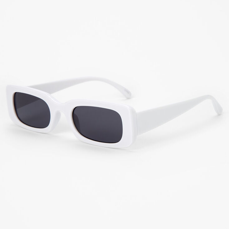 White Rectangular Retro Sunglasses,
