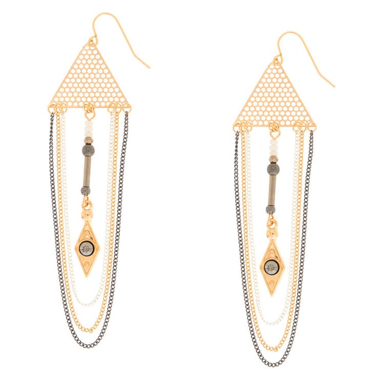 Mixed Metal Triangle & Chain Drop Earrings,