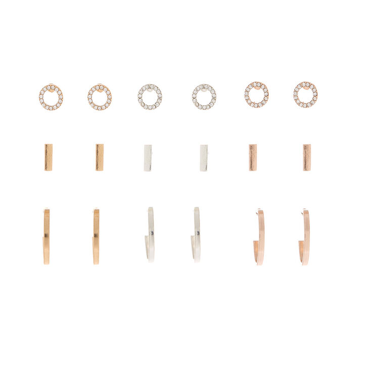 Mixed Metal Stud Earring Set- 9 Pack,