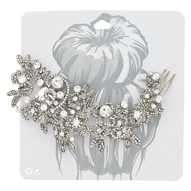 Large Glass Rhinestone Floral Hair Comb,
