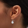 Silver-tone Cubic Zirconia Daisy 0.5&quot; Drop Earrings ,