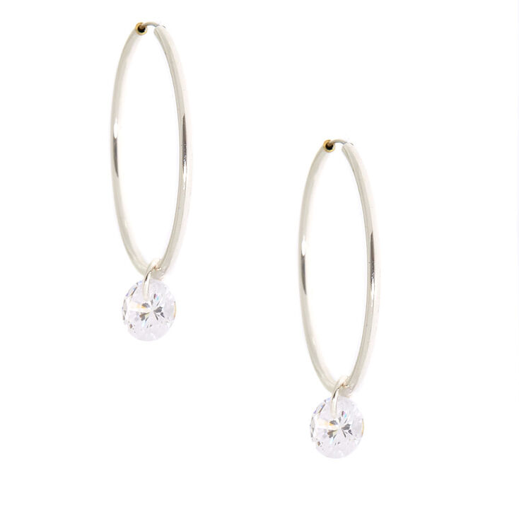 Cubic Zirconia Charm 25MM Hoop Earrings,