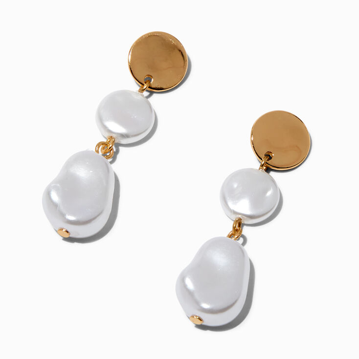 Gold-tone Faux Pearl 1.5&quot; Drop Earrings ,