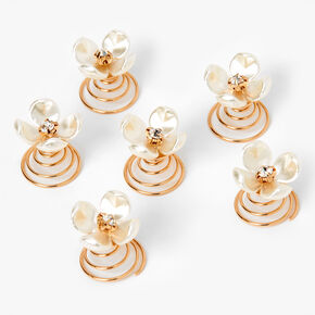 Gold Pearlized Flower Hair Spinners &#40;6 Pack&#41;,