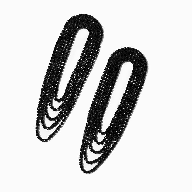 Black Rhinestone Lasso 3&quot; Drop Earrings,
