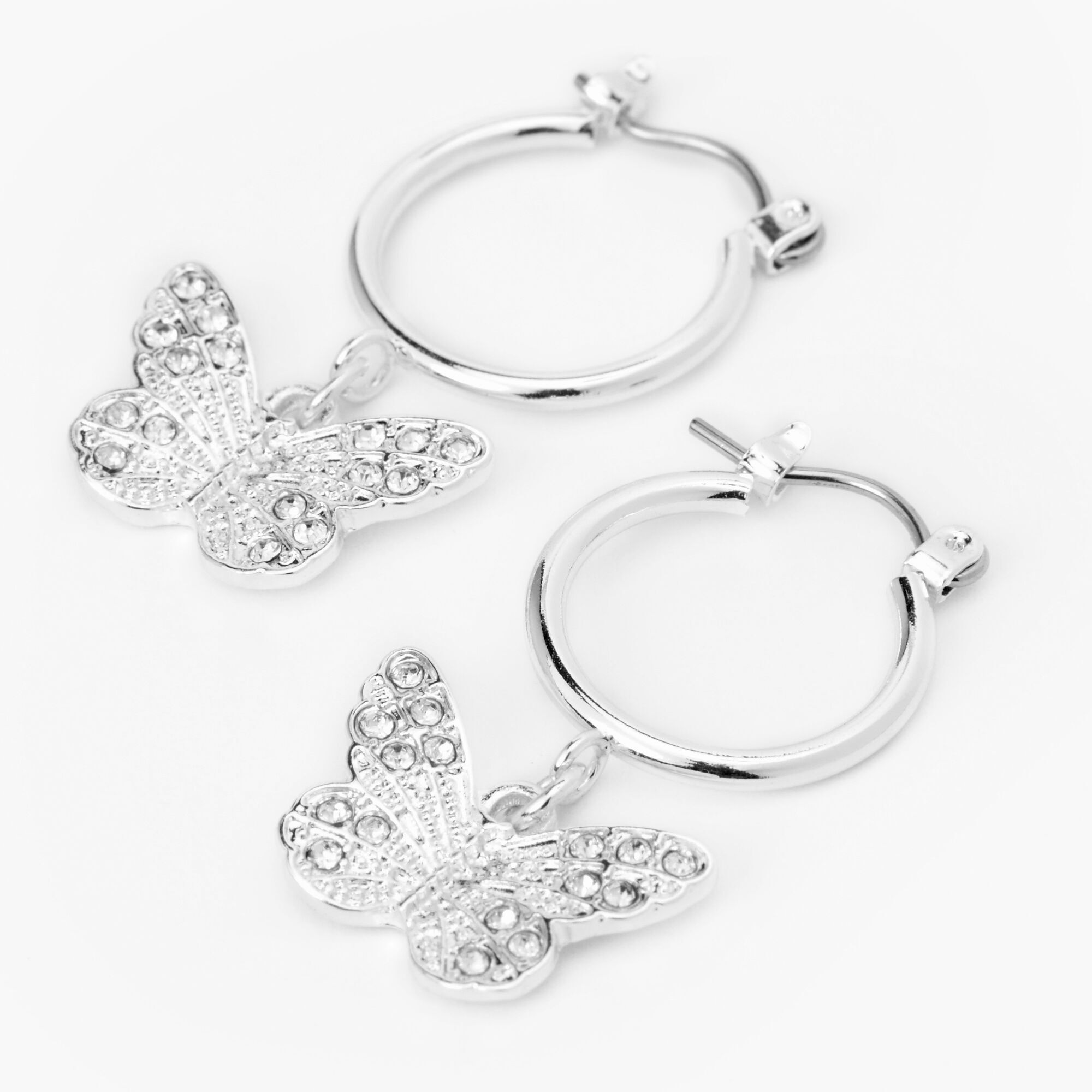 Silver butterfly hoop earrings shop