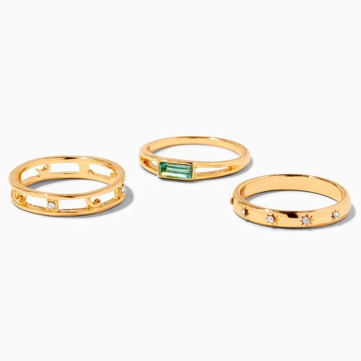 Gold Celestial Embellished Ring Set - 3 Pack,