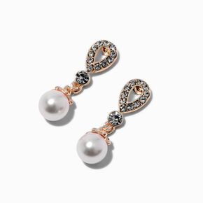 Rose Gold-tone Pearl &amp; Crystal 1&quot; Drop Earrings,