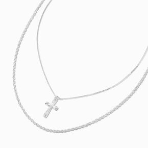 Icing Select Sterling Silver Plated Cross Multi-Strand Necklace,