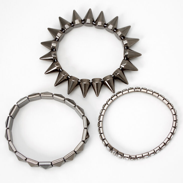 Hematite Spikes Stretch Bracelets - 3 Pack,