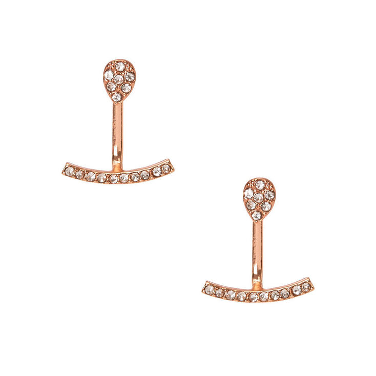 Rose Gold Tone & Faux Crystal Front & Back Ear Jacket Earrings,