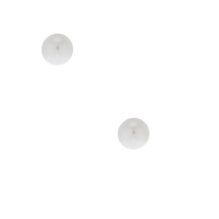 Silver 4MM Pearl Stud Earrings - White,