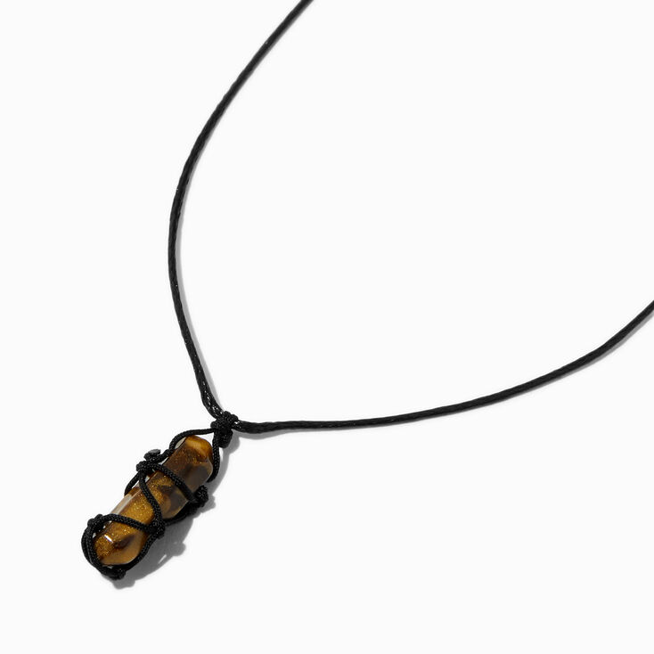 Brown Mystical Gem Pendant Black Cord Necklace,