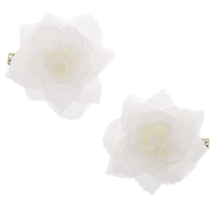Chiffon Flower Hair Clips - 2 Pack, White,