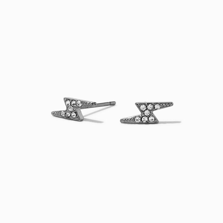 Silver Titanium Crystal Lightning Bolt Stud Earrings,