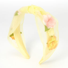 Yellow Floral Chiffon Knotted Headband,