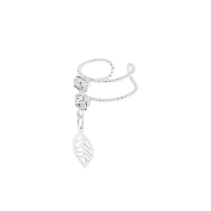 Silver Crystal Leaf Double Row Ear Cuff,