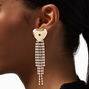 Gold-tone Puffy Heart Crystal Fringe 4.5&quot; Drop Earrings,