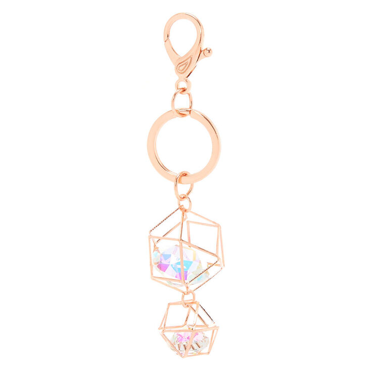 Geometric Crystal Keychain - Rose Gold,