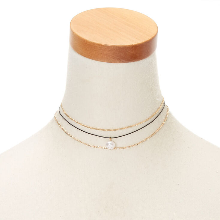 Gold Pearl Choker Necklaces - 3 Pack,