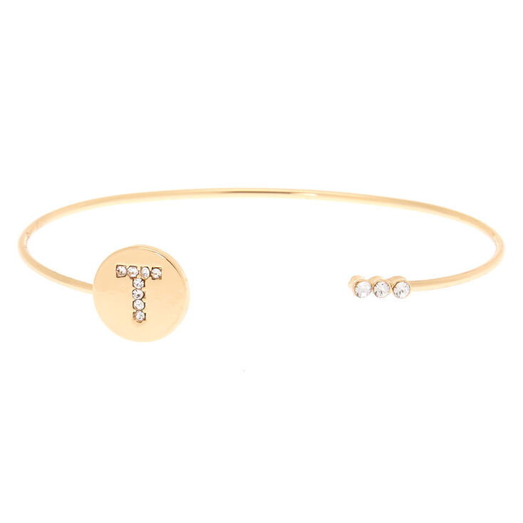 Gold Initial Cuff Bracelet - T,