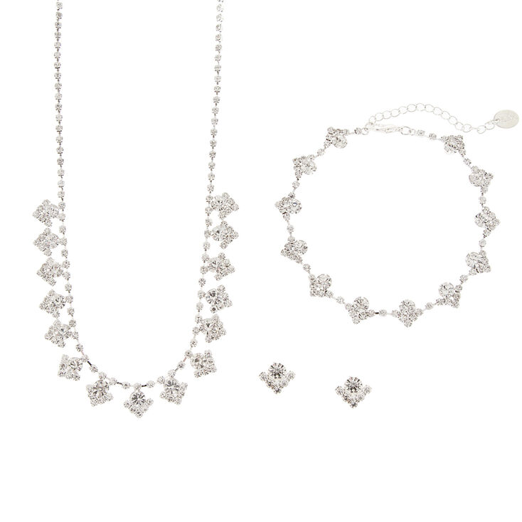 Rhinestone Chevron Circles Necklace, Bracelet & Stud Earrings Set,