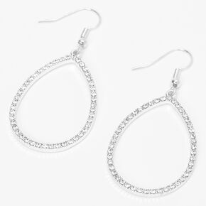 Silver 2&quot; Open Teardrop Crystal Drop Earrings,