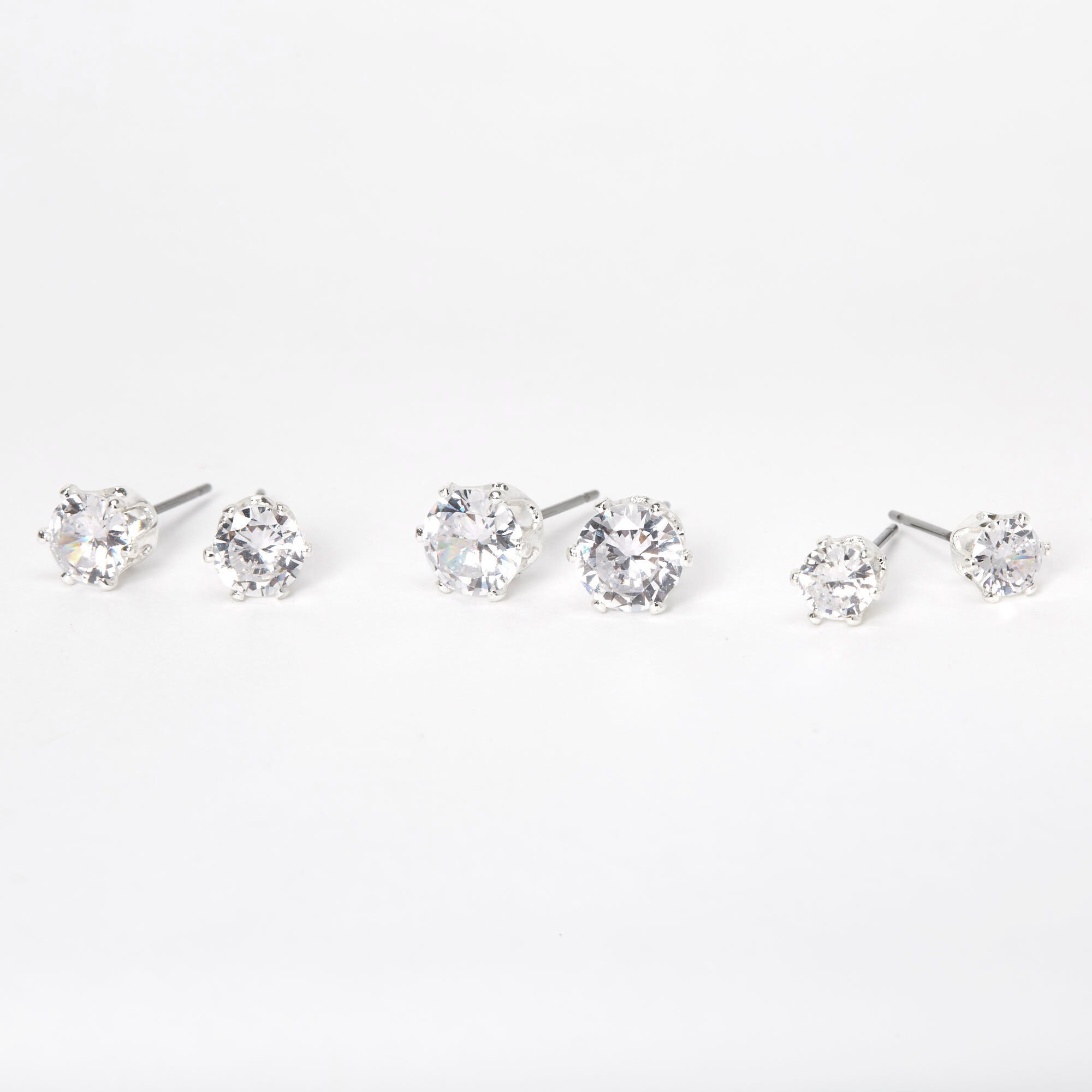 Sterling Silver Star Cubic Zirconia Stud Earrings in Silver and 5mm 6mm 7mm 8mm