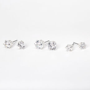 Silver Cubic Zirconia Round Stud Earrings - 5MM, 6MM, 7MM,