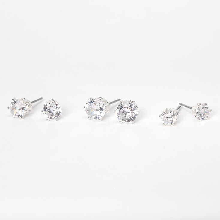 Silver Cubic Zirconia Round Stud Earrings - 5MM, 6MM, 7MM,