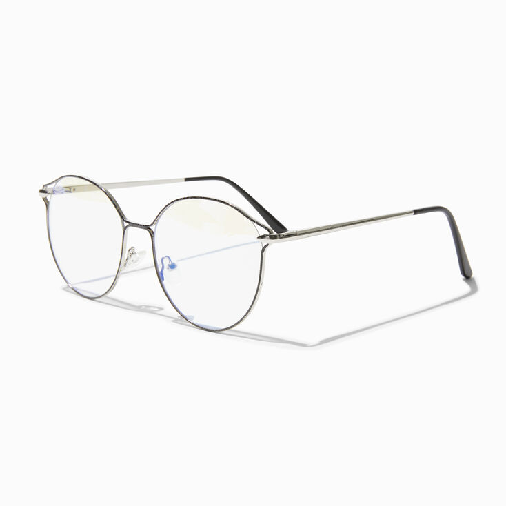 Solar Blue Light Reducing Silver Round Black Browline Clear Lens Frames,