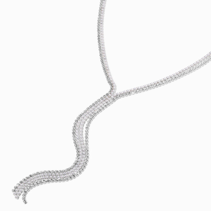 Silver Crystal &amp; Pearl Y-Neck Fringe Necklace,