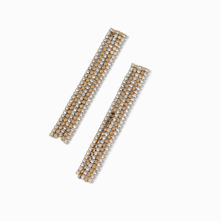 Gold Rhinestone Linear Fringe 3&quot; Drop Earrings,