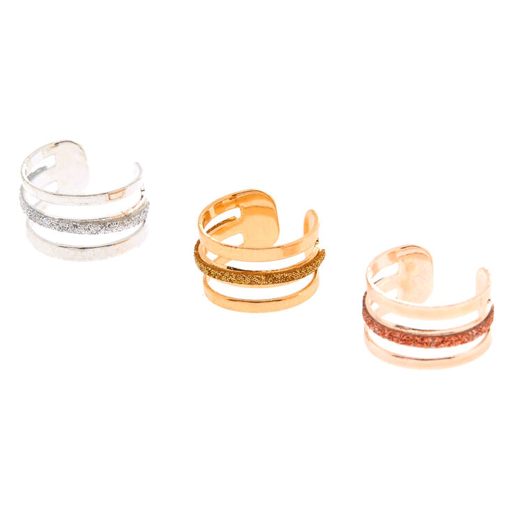 Mixed Metal Triple Glitter Bar Ear Cuffs,