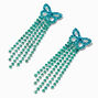 Blue &amp; Green Rhinestone Butterfly Fringe 2&quot; Drop Earrings,