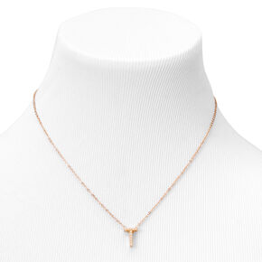 Gold Mini Pearl Initial Pendant Necklace - T,