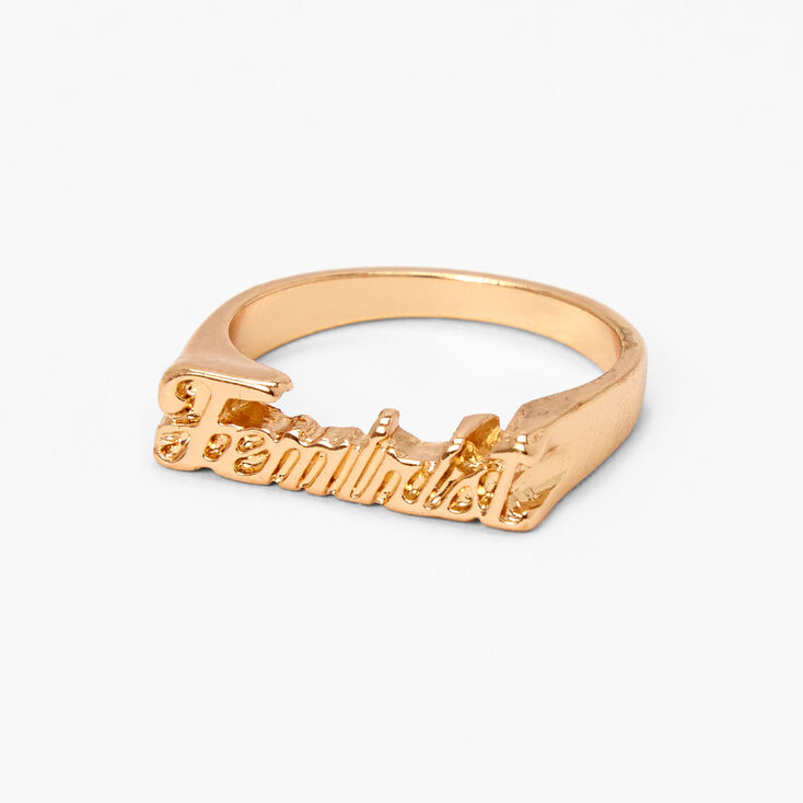 Gold Feminist Script Ring,