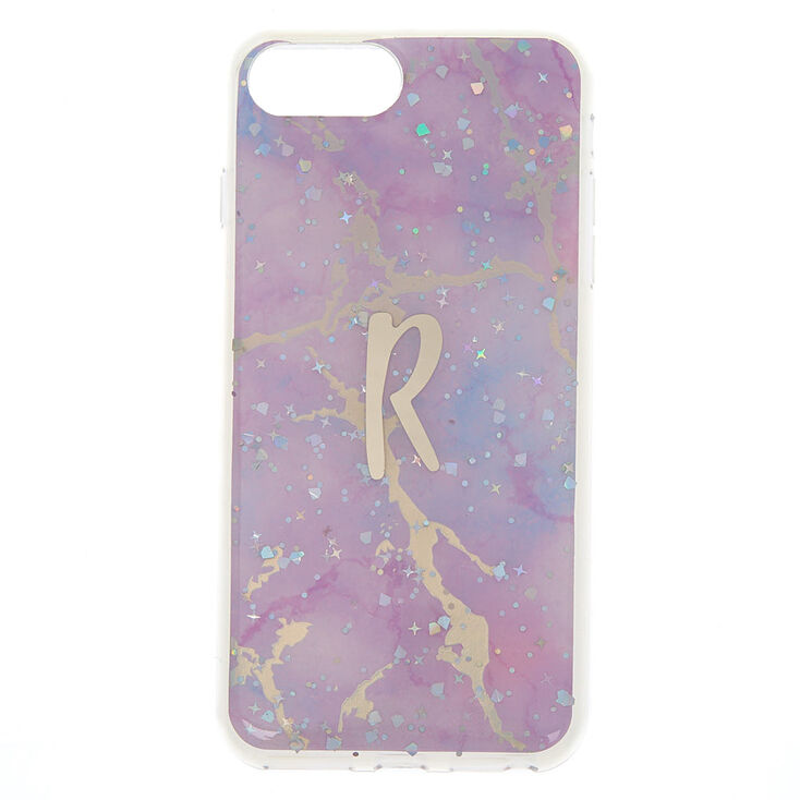 Lilac Marble Glitter R Initial Phone Case - Fits iPhone 6/7/8 Plus,