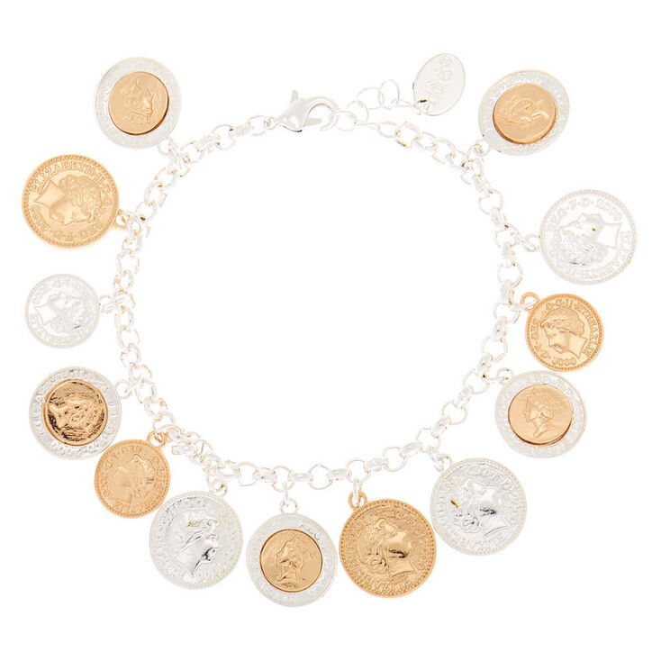 Mixed Metal Coin Charm Bracelet,