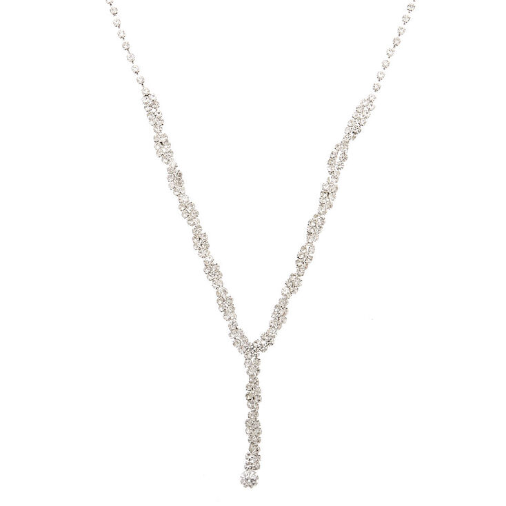Silver Rhinestone Twist Statement Necklace,