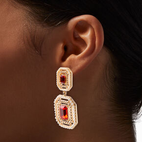 Red Rhinestone Pearl 2&quot; Drop Earrings ,
