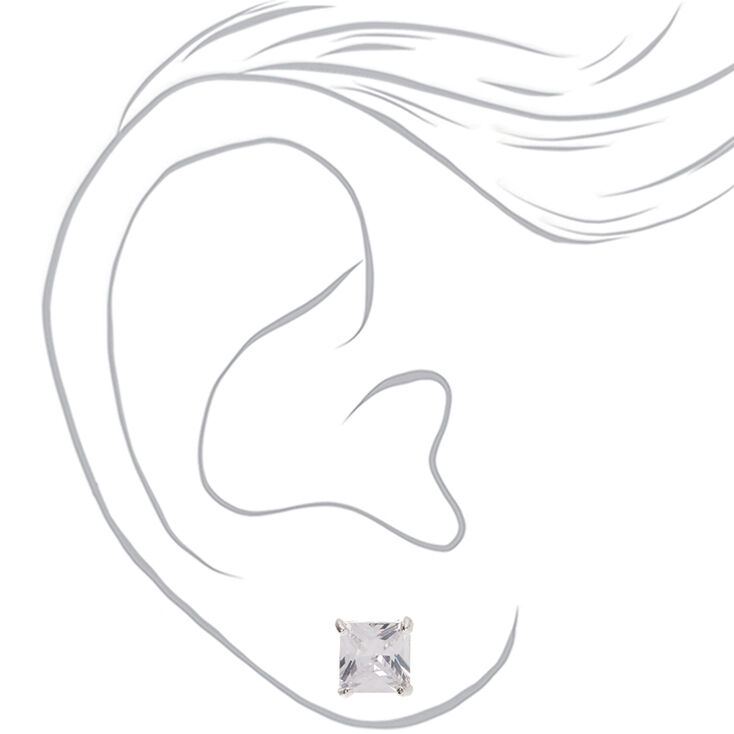 Silver Cubic Zirconia 8MM Square Stud Earrings,