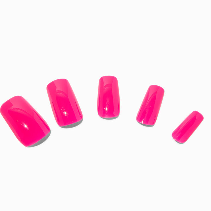 Hot Pink Glossy Long Square Vegan Faux Nail Set - 24 Pack,