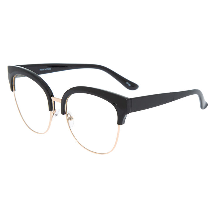 Oversized Browline Clear Lens Frames - Black,