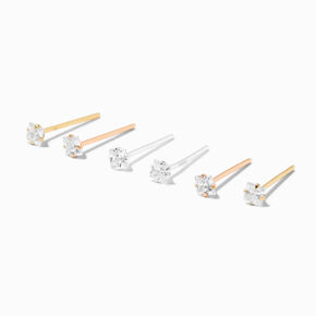 Sterling Silver 22G Crystal Mixed Metal Nose Studs - 6 Pack,